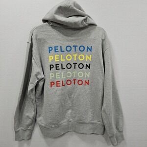 Peloton Rainbow Spellout Full Zip Hoodie Mens L Heather Gray 100% Cotton Pocket
